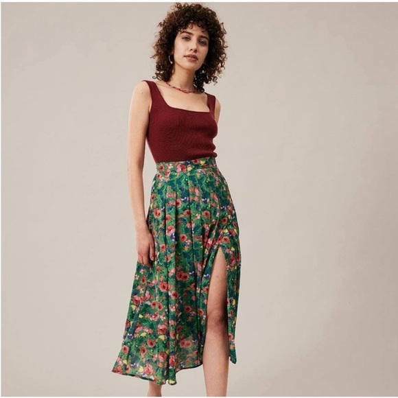 Rihoas The Green Pleated Floral Skirt Midi Size Large - Picture 5 of 14